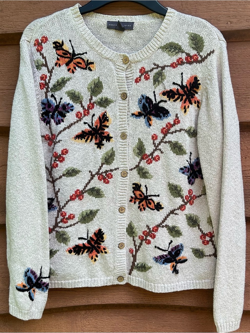 Vintage Northern Isles Butterfly Embroidered Cardigan Sweater